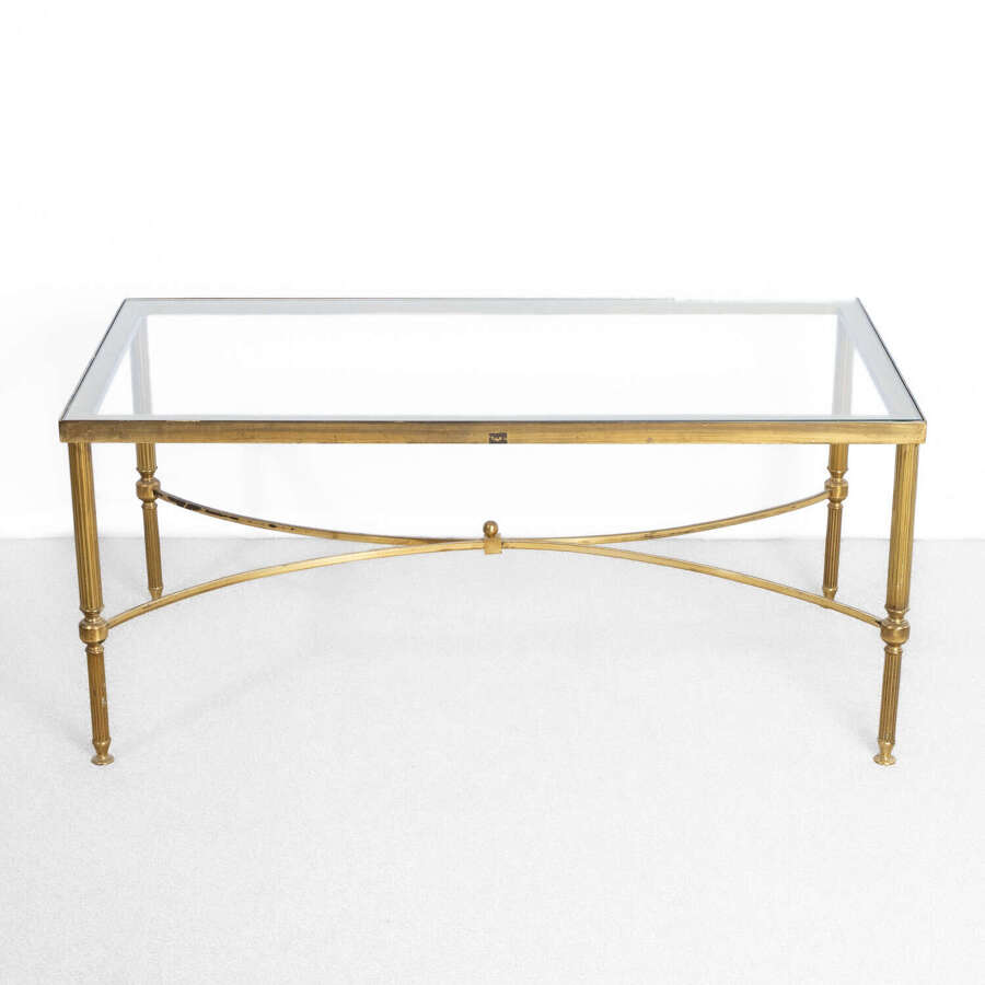Mid Century French Brass and Glass Coffee Table