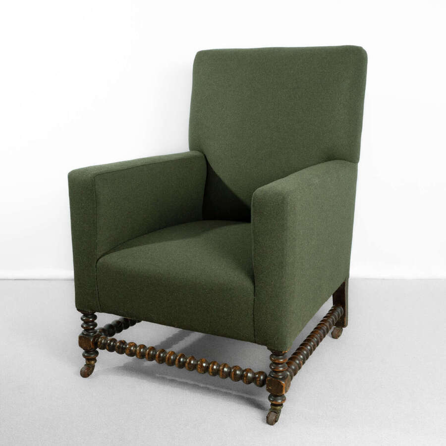 English 19th Century Upholstered Bobbin Armchair