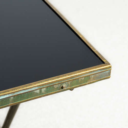 French 1950's Black Glass and Brass Coffee Table by Raphael Raffel