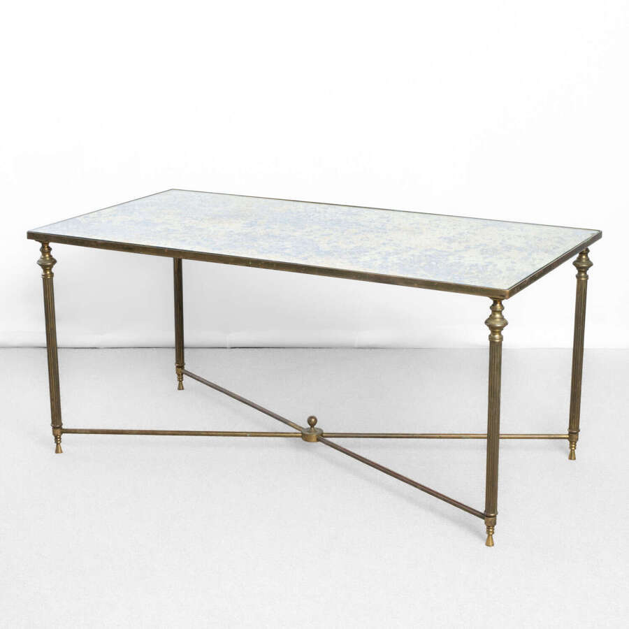 Brass and Verre &Eacute;glomis&eacute; Glass Coffee Table Attributed to Maison Jansen
