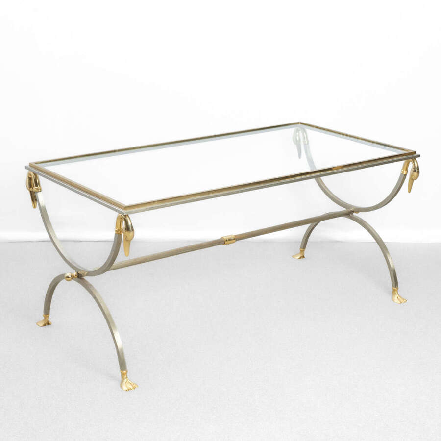 Large Maison Jansen Brushed Metal and Brass Swan Coffee Table