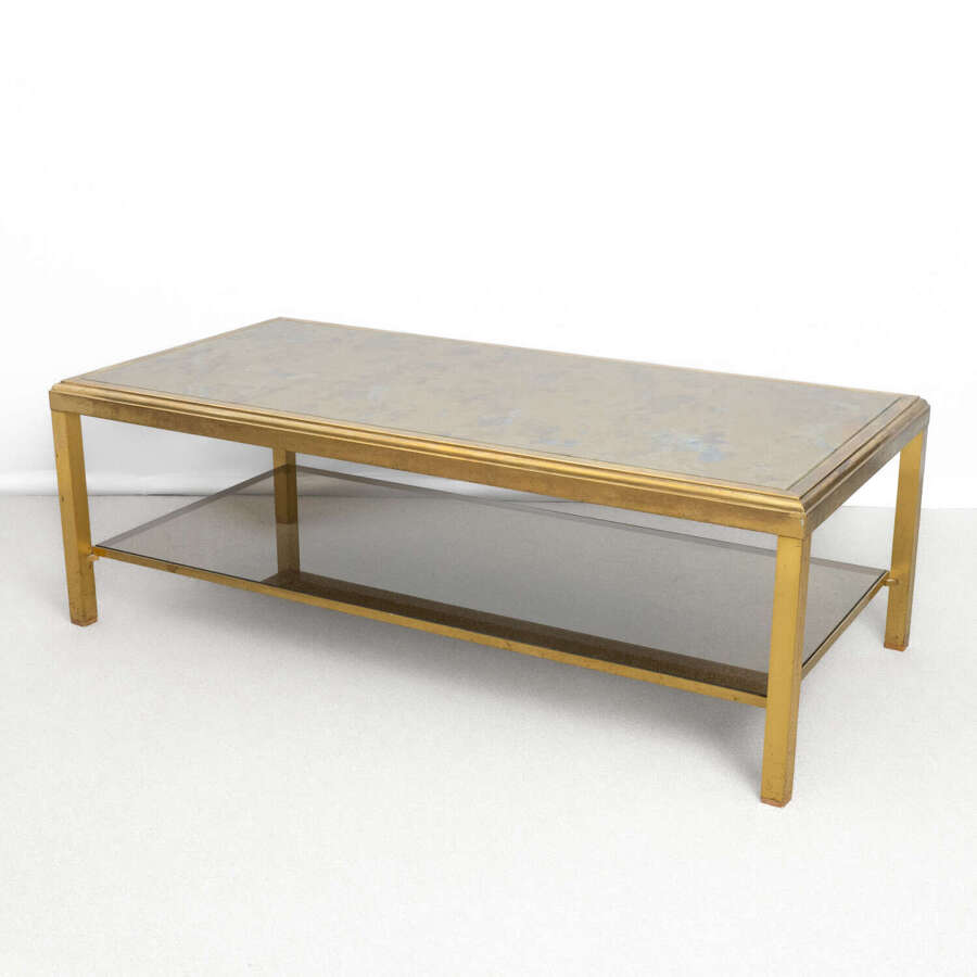 Large Brass and &Eacute;glomis&eacute; Glass Low Table by Guy Lefevre for Maison Jansen