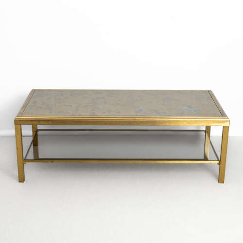 Large Brass and Églomisé Glass Low Table by Guy Lefevre for Maison Jansen