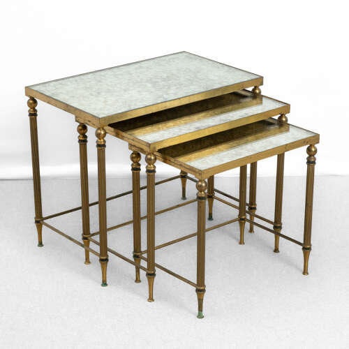 A Nest of Verre Églomisé  Glass Tables Attributed to Maison Jansen