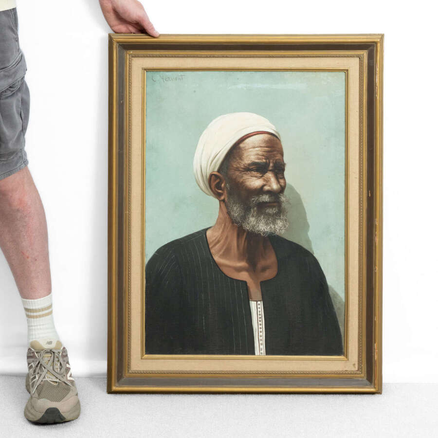Oil On Board Portrait: a Berber Tribesman by Yervant Chimchidian