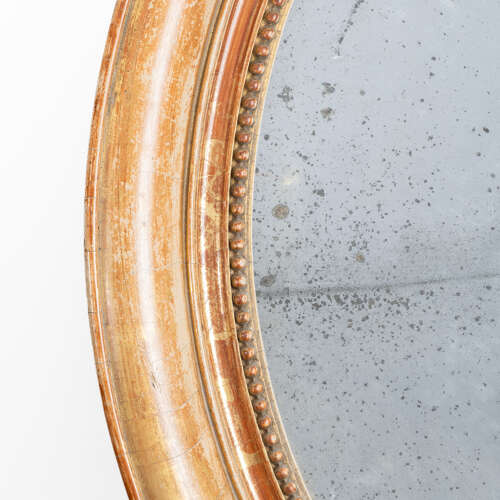 Large 19th Century Giltwood Oval Mirror with Original Foxed Plate
