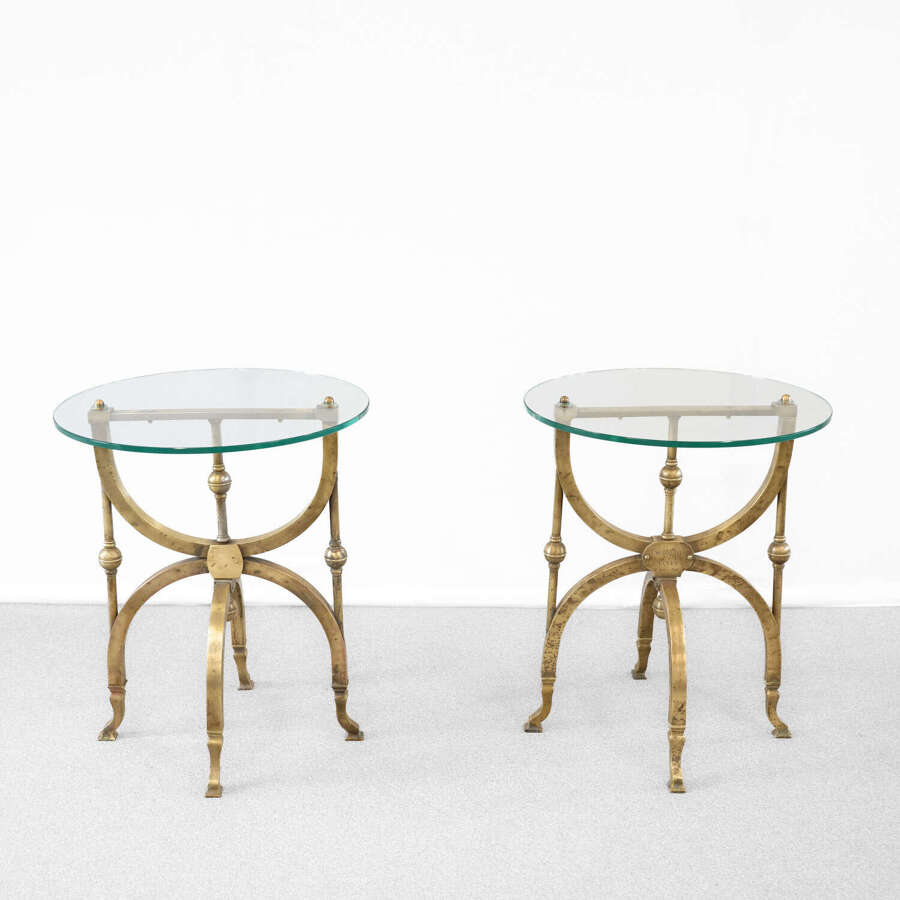 Pair of Bespoke Brass Coffin Stand Glass Side Tables