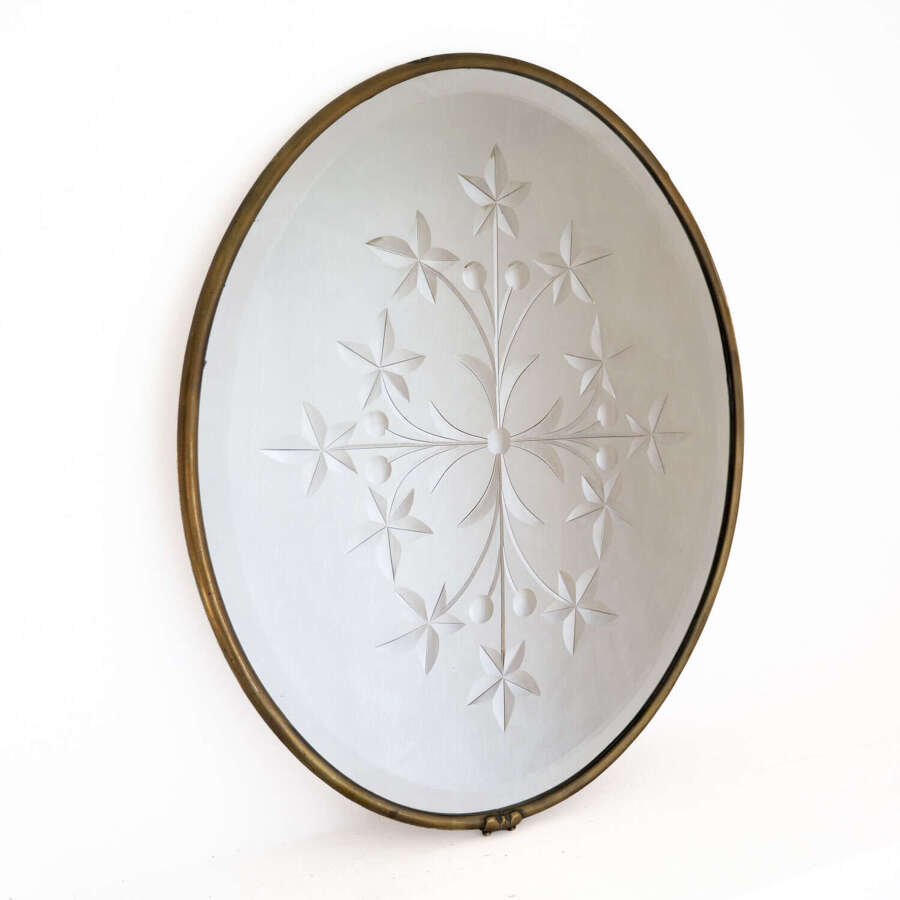 English Etched Oval Wall Mirror