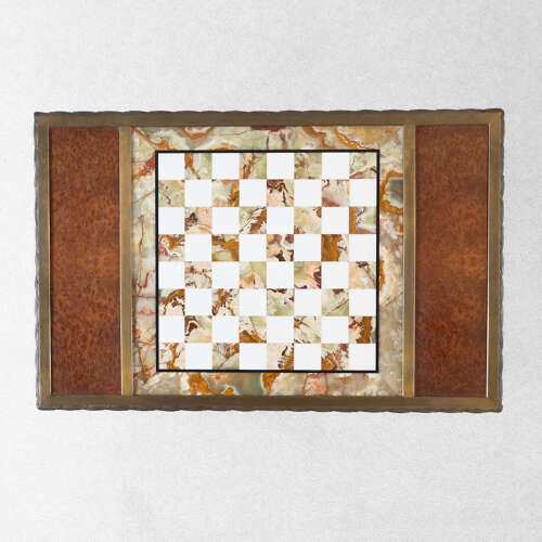 Rare Large Maison Charles Bronze and Marble Palm Tree Chessboard Table