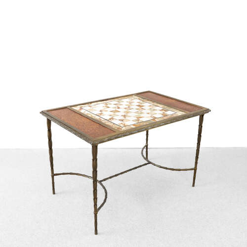 Rare Large Maison Charles Bronze and Marble Palm Tree Chessboard Table