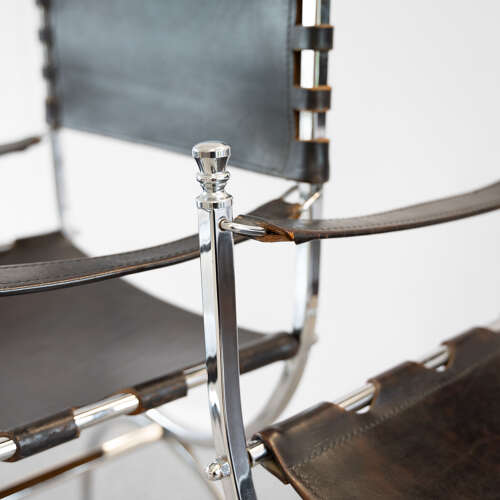 Pair of Maison Jansen Leather and Chrome Chairs