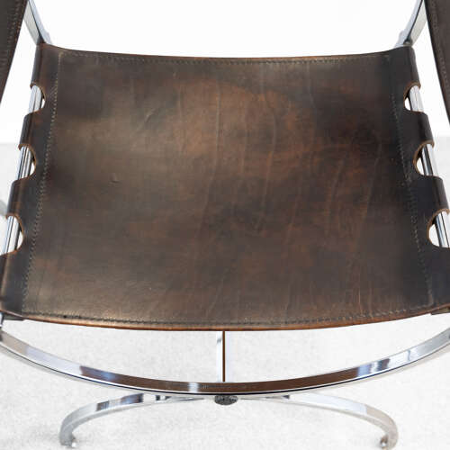 Pair of Maison Jansen Leather and Chrome Chairs