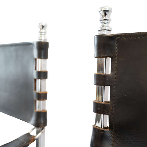 Pair of Maison Jansen Leather and Chrome Chairs