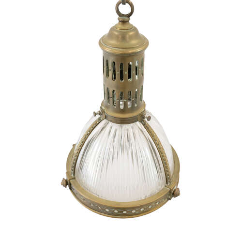 Large 1920's, Two-Part Brass Holophane Pendant Light