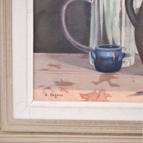 1950's Framed Still Life Oil on Board: La Table de la Cuisine