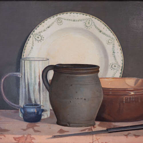 1950's Framed Still Life Oil on Board: La Table de la Cuisine