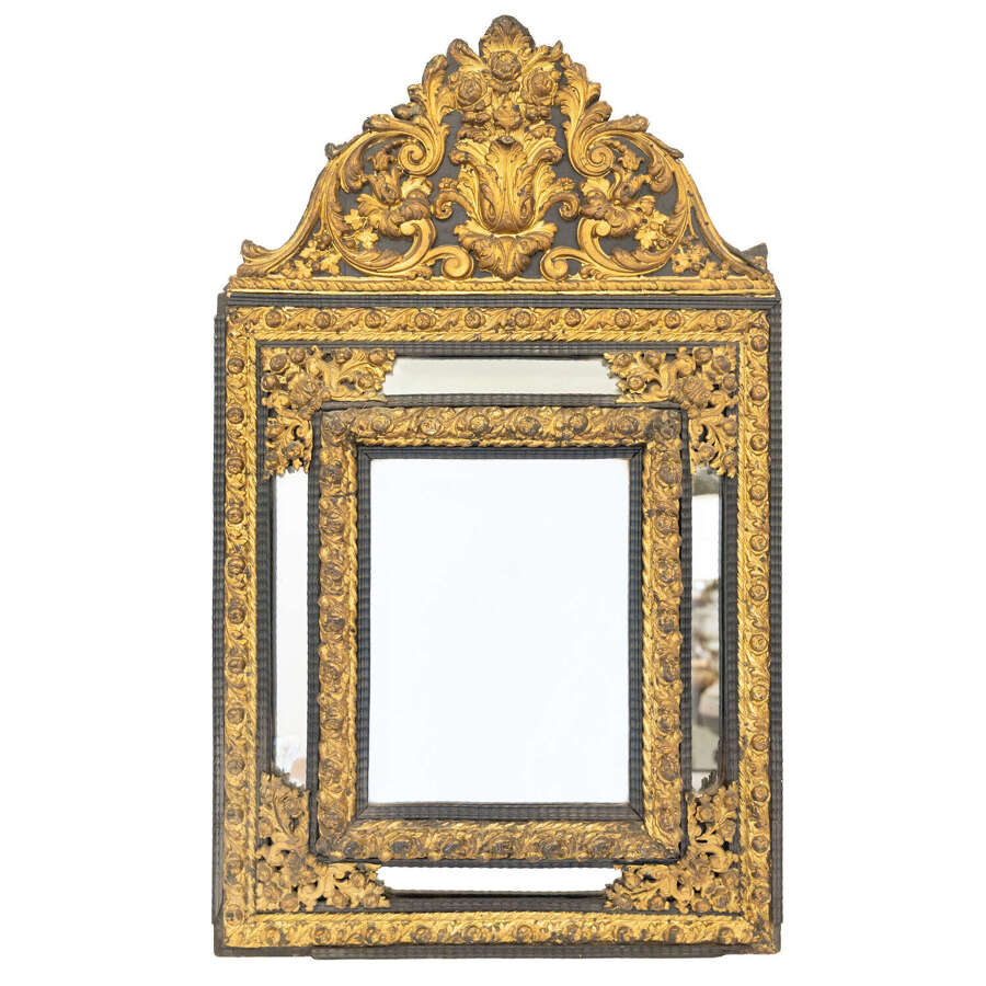 Large 19th Century Repousse Brass Cushion Mirror
