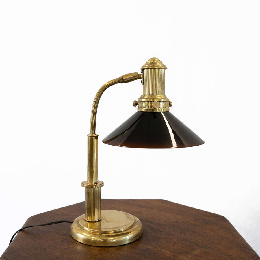 1920's French Brass and Amber Glass Table Lamp