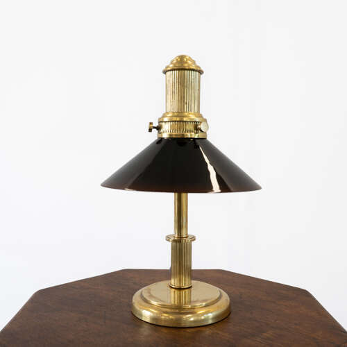 1920's French Brass and Amber Glass Table Lamp