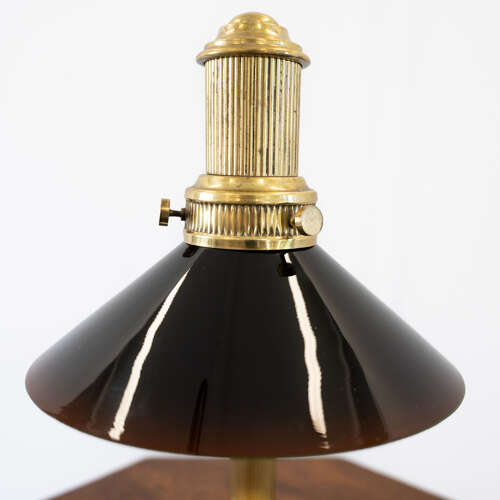 1920's French Brass and Amber Glass Table Lamp