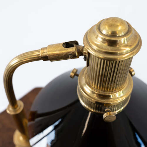 1920's French Brass and Amber Glass Table Lamp