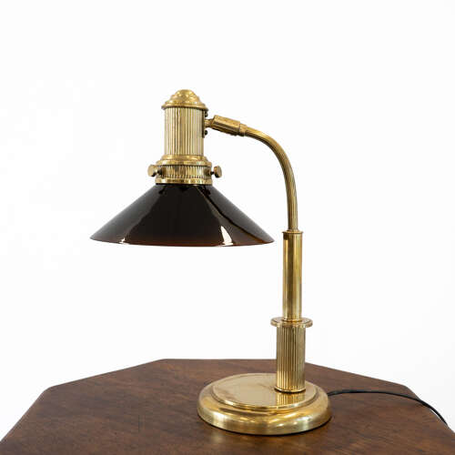 1920's French Brass and Amber Glass Table Lamp
