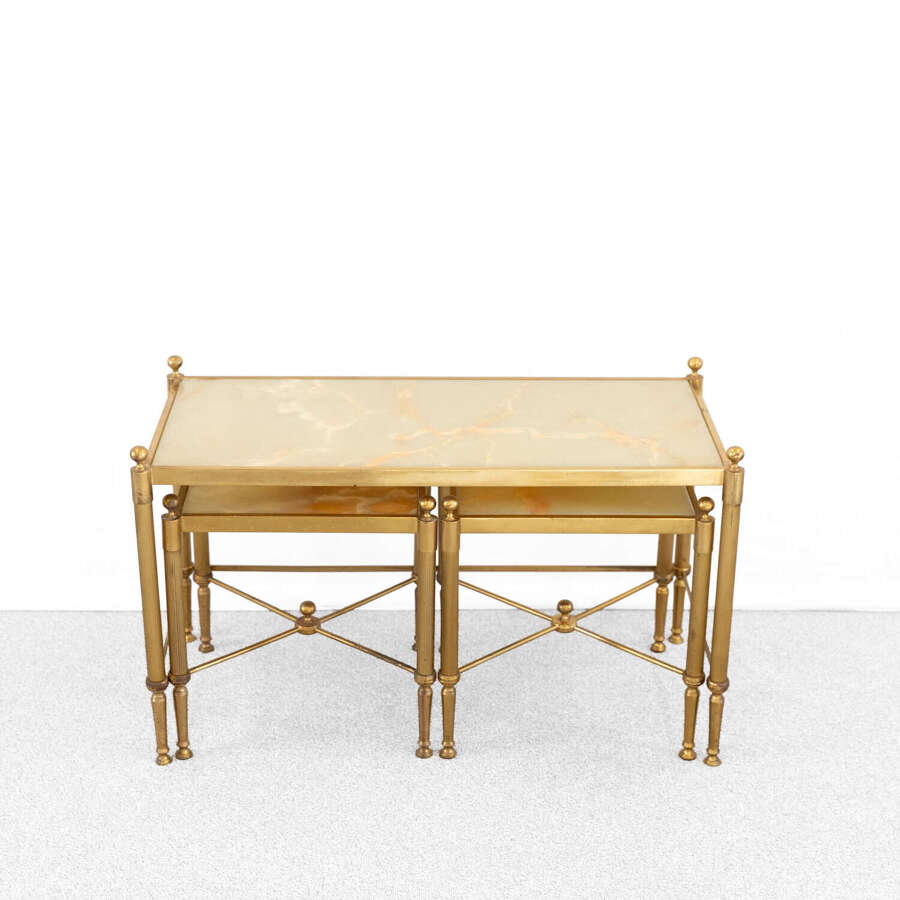 Triptype Nesting Brass and Onyx Tables