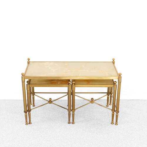 Triptype Nesting Brass and Onyx Tables