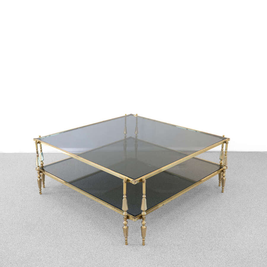 Huge Two Tier Glass and Brass Coffee Table