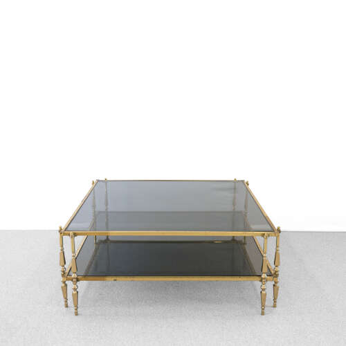 Huge Two Tier Glass and Brass Coffee Table