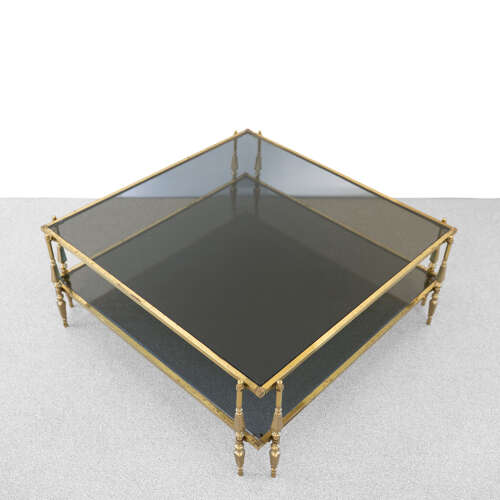 Huge Two Tier Glass and Brass Coffee Table