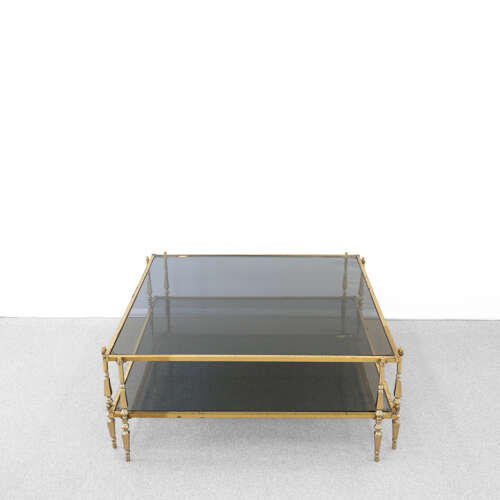 Huge Two Tier Glass and Brass Coffee Table