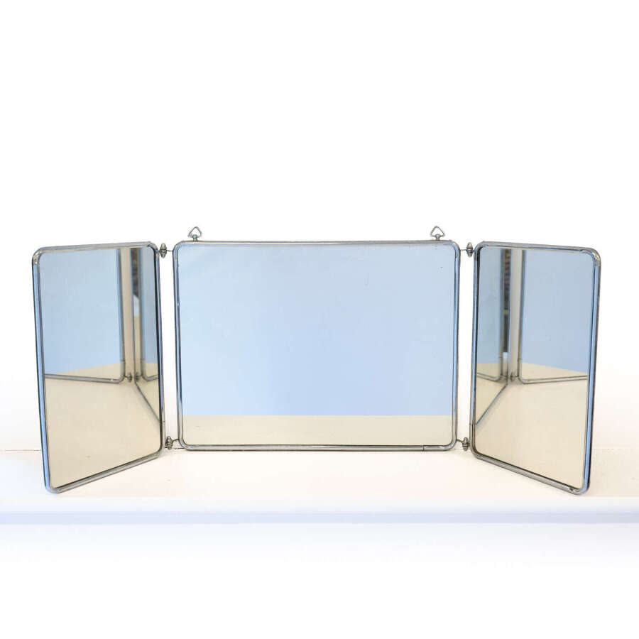 Art Deco Chrome Framed Triptych Vanity Mirror