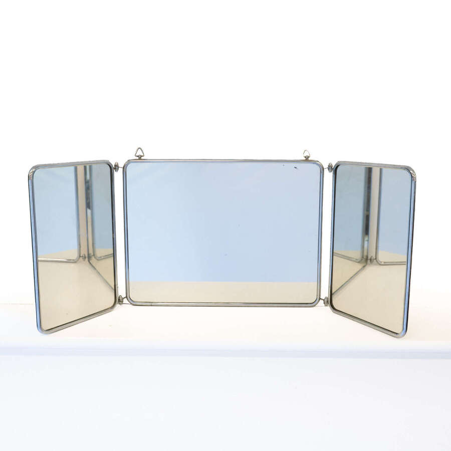 Art Deco Chrome Framed Triptych Vanity Mirror