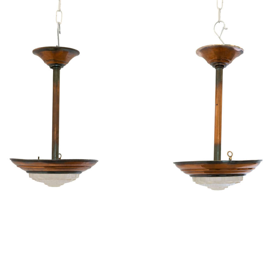 Pair of Art Deco Copper Hanging Pendants